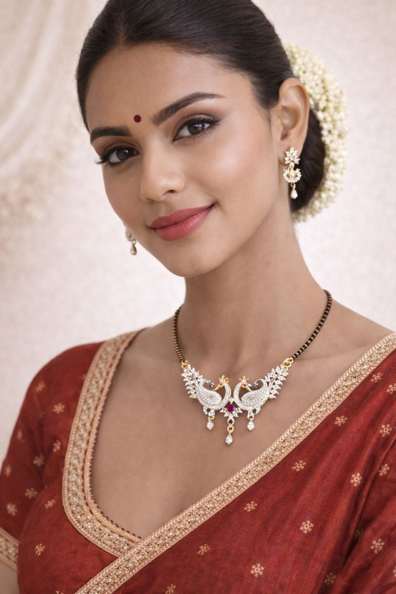 Designer Gold-Tone Artificial Mangalsutra with Peacock Motif Pendant | Bridal & Festive Wear