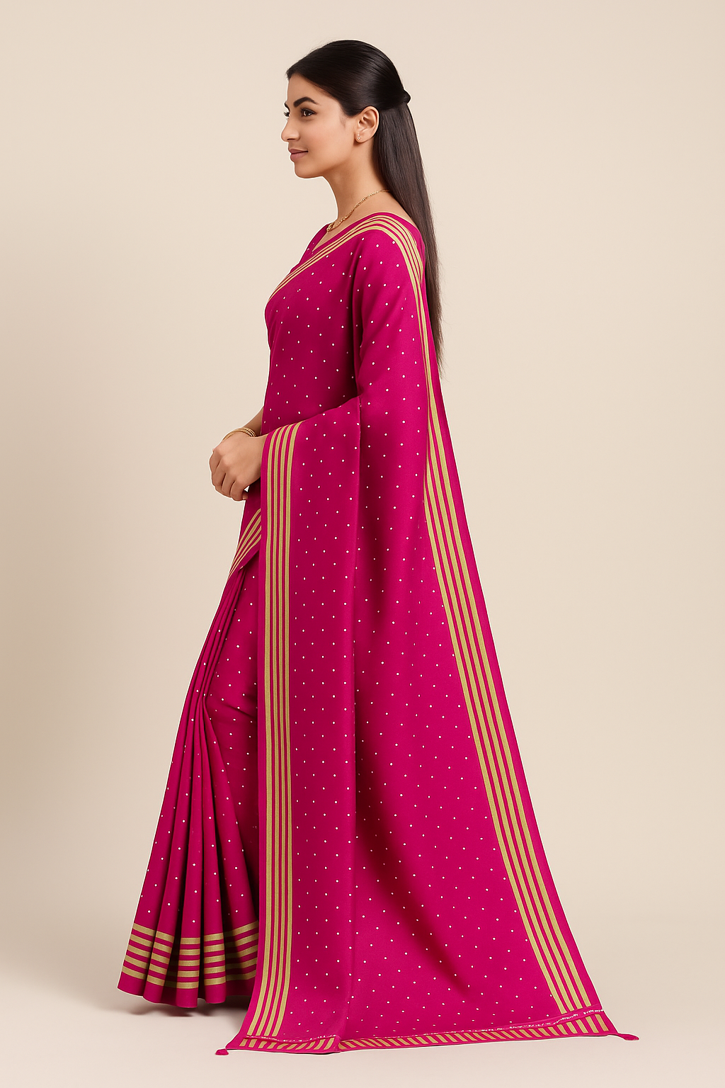 Elegant Magenta Silk Saree with Golden Border