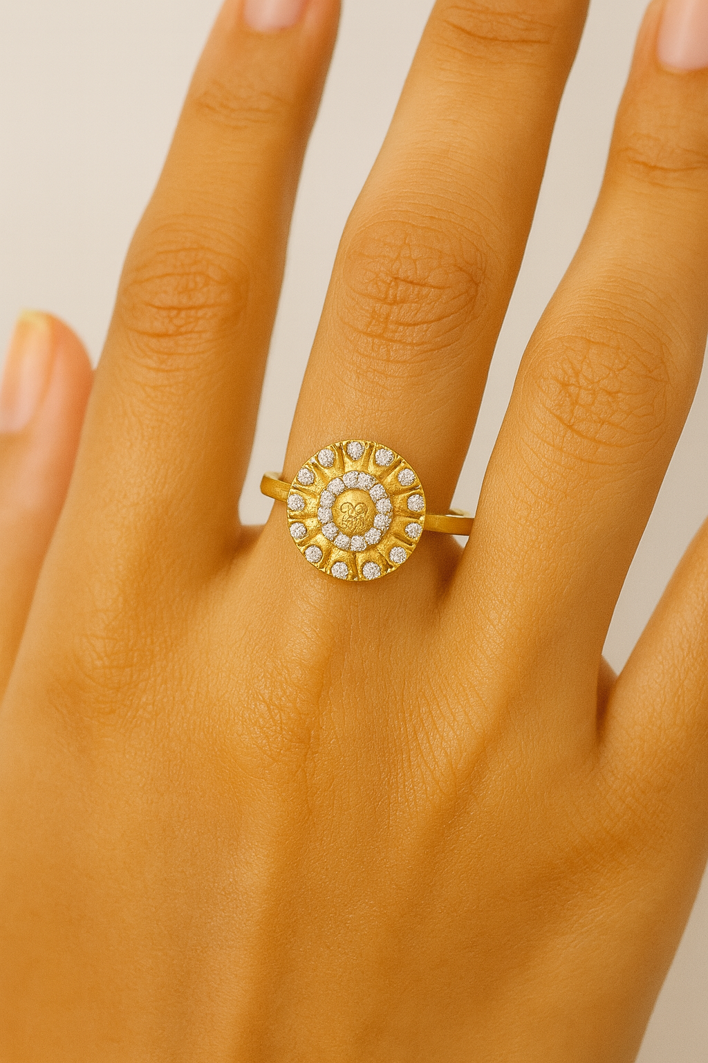 Gold Plated Adjustable Artificial Finger Ring for Women | CZ Circular Design Ring