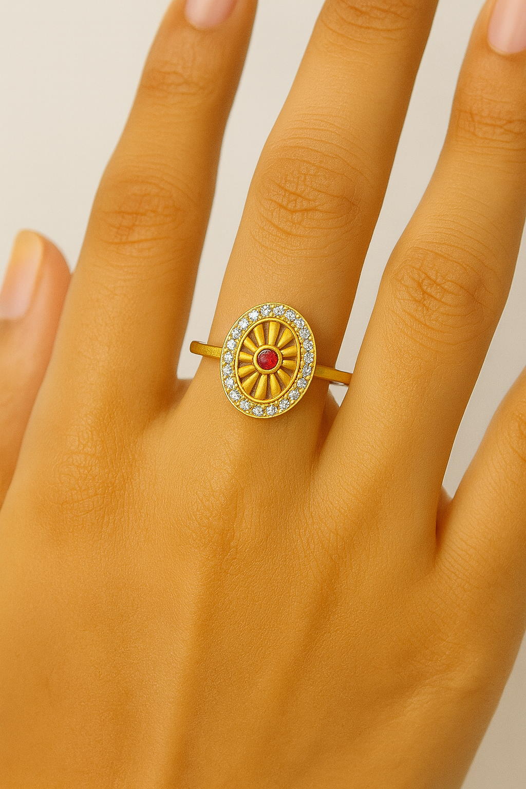 Adjustable Gold Plated Artificial Ring for Women | Ruby & CZ Party Wear Ring