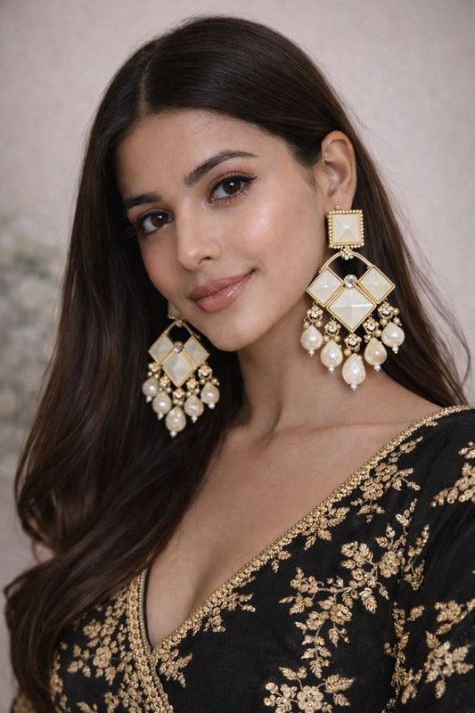 Elegant Kundan Pearl Drop Earrings for Women