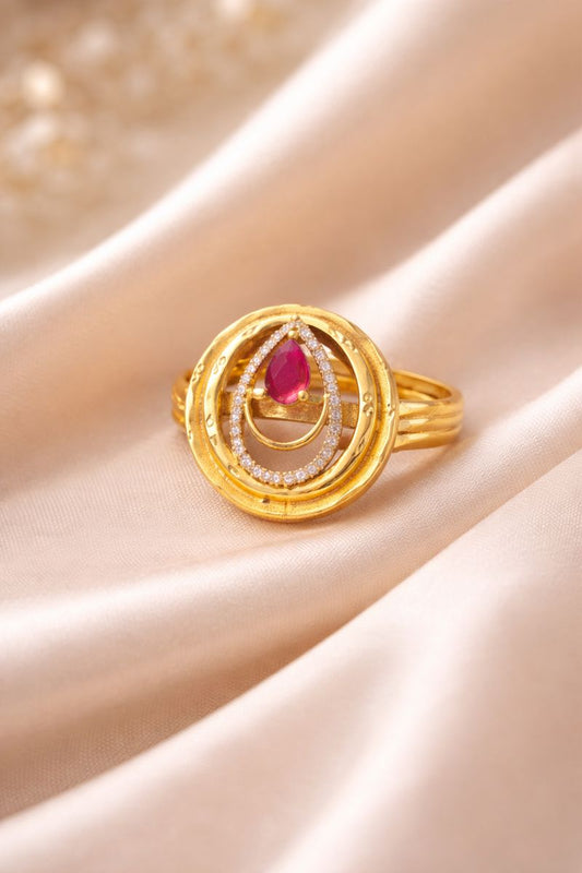 Gold-Plated Ruby Teardrop Artificial Ring with stone work Detailing