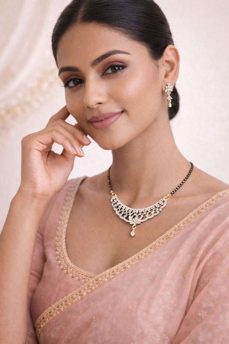 Elegant Gold-Tone Artificial Mangalsutra with Diamond Net Pendant | Daily & Festive Wear