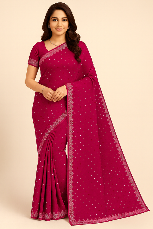 Pink Soft Silk Saree with Intricate Border & Blouse Piece