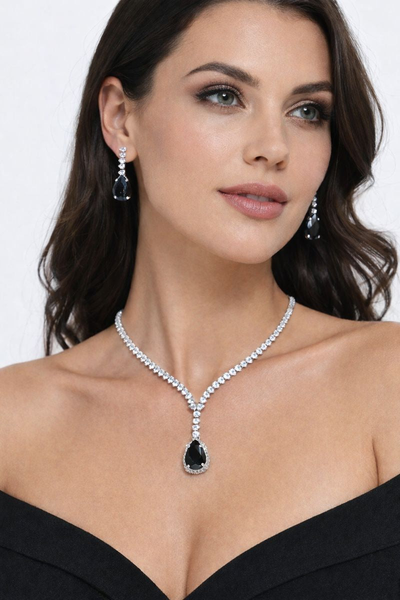 Silver Stone Necklace Set