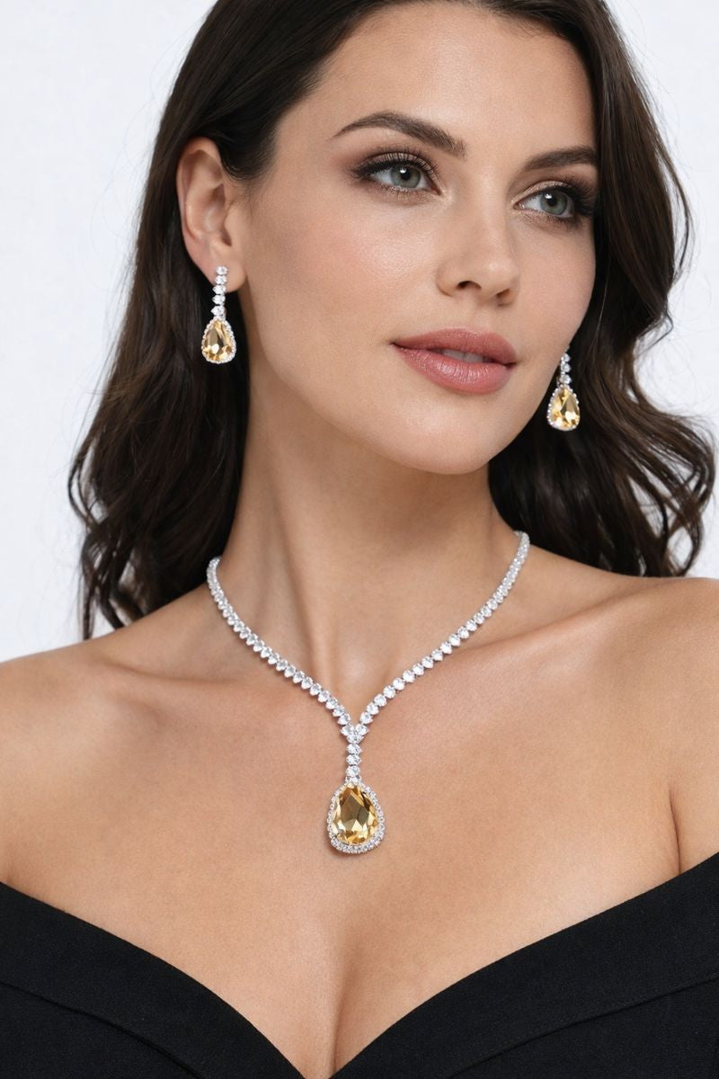 Multicolor Stone Silver Necklace Set