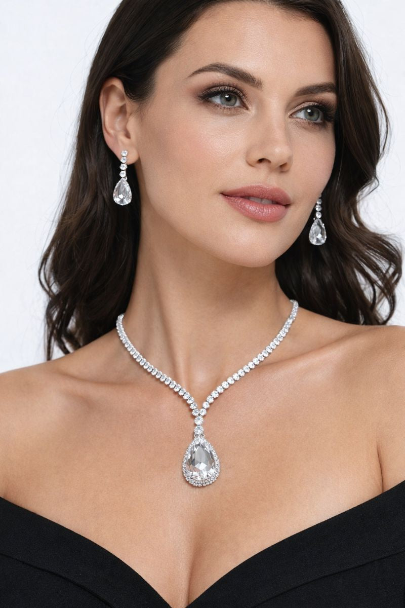 Black Stone Silver Necklace Set