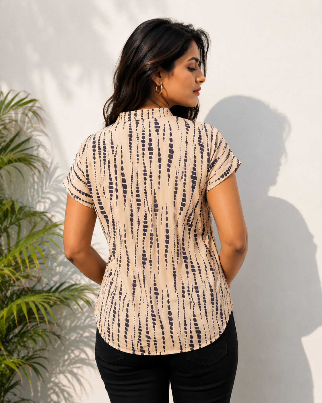 Beige Printed Short Sleeve Top for Women | Office & Casual Wear