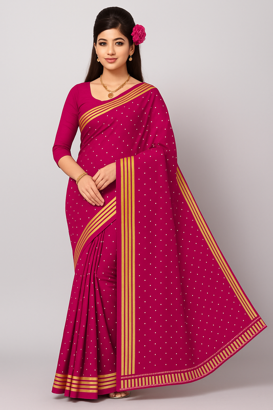 Elegant Magenta Silk Saree with Golden Border