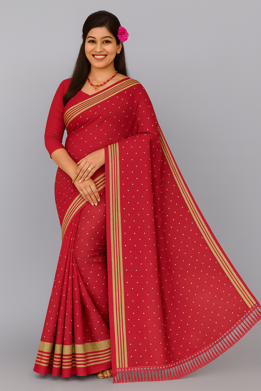 Elegant Magenta Silk Saree with Golden Border