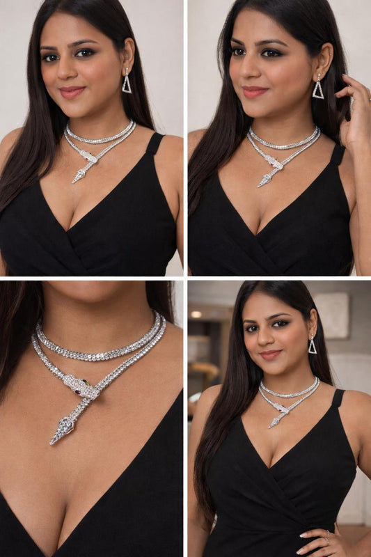 Silver Snake Pendant Necklace Set  with bracelet