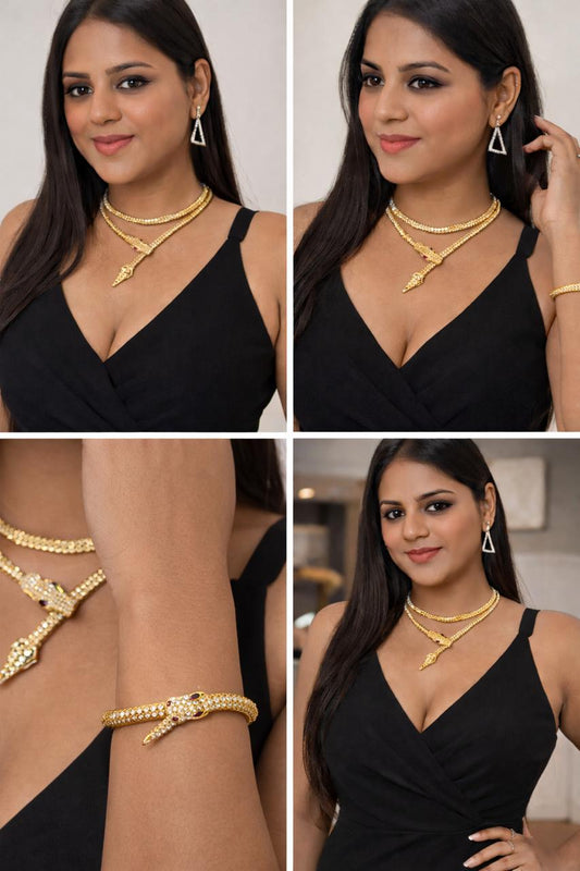Gold Snake Jewellery Set with Bracelet