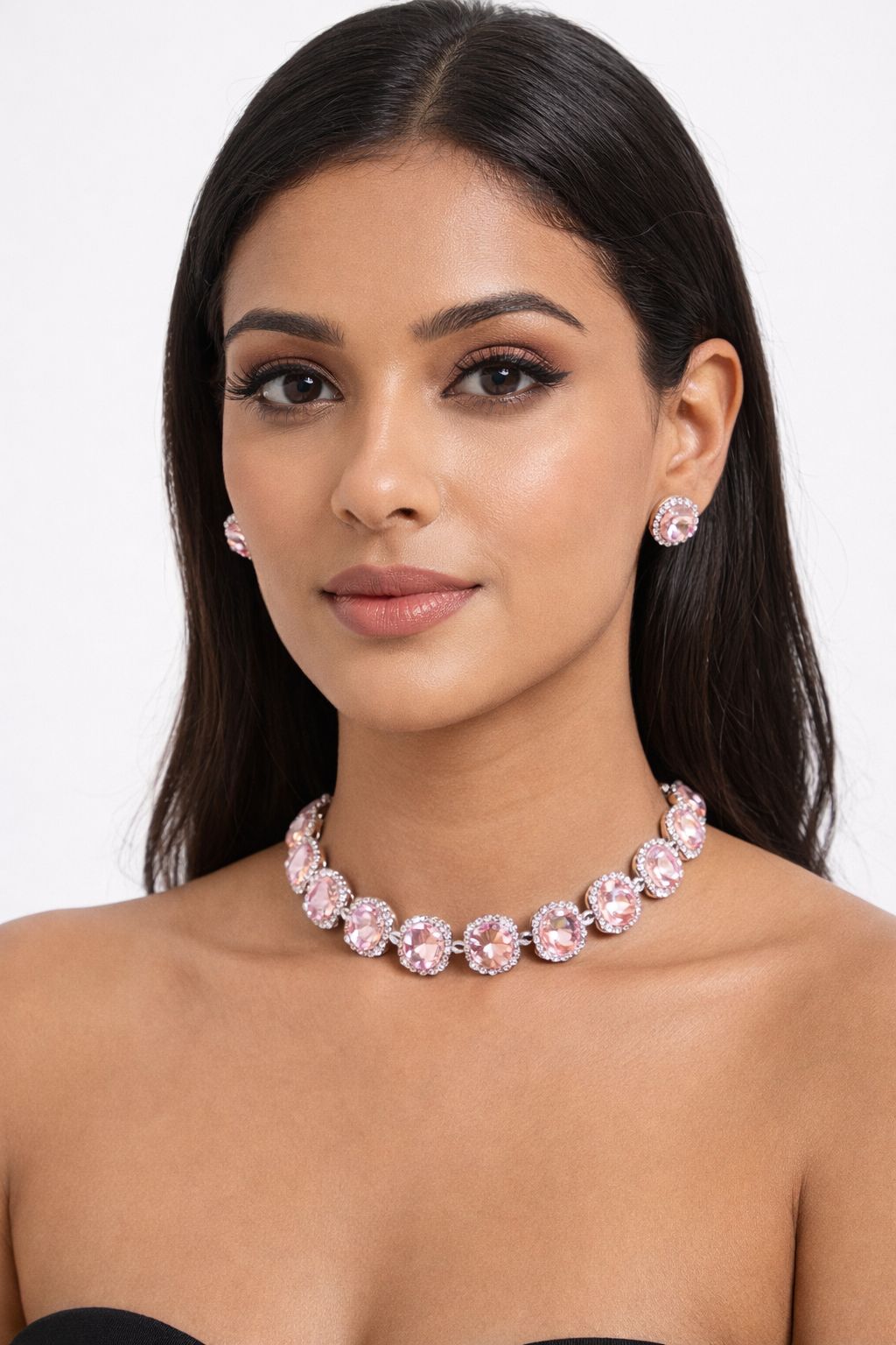 Elegant Pink Stone Artificial Necklace with Diamond Finish | Party & Wedding Jewellery