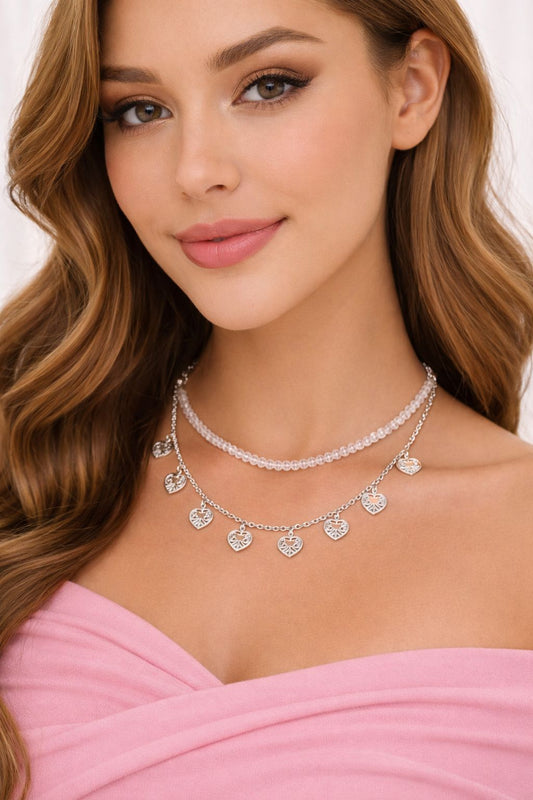 Silver Heart Charm Layered Necklace Set for Women | Minimal Everyday Jewellery