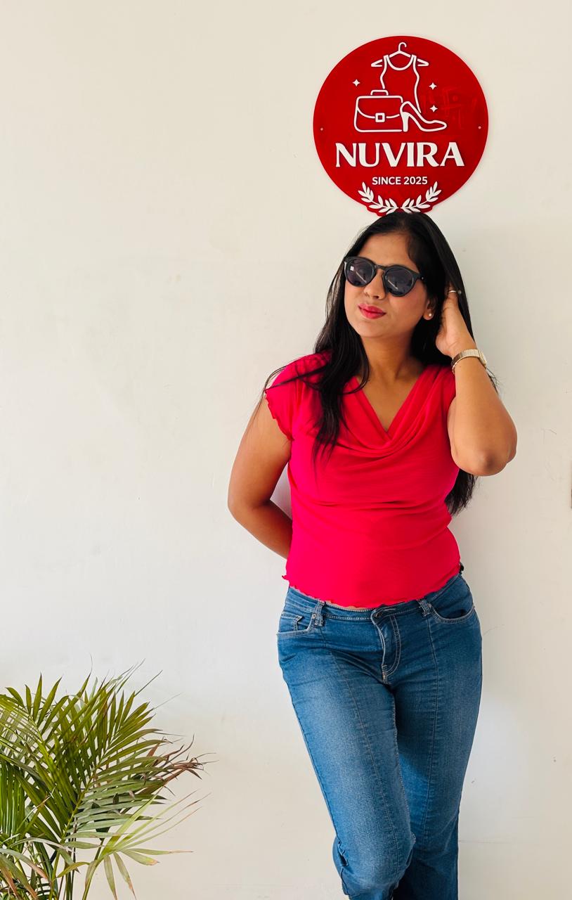 Magenta Cowl Neck Solid Top with Cap Sleeves for Women