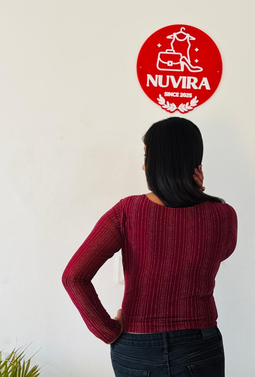 Wine Red Square Neck Gathered Top with Full Sleeves for Women