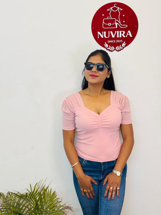 Blush Pink Ruched Sweetheart Neck Top for Women